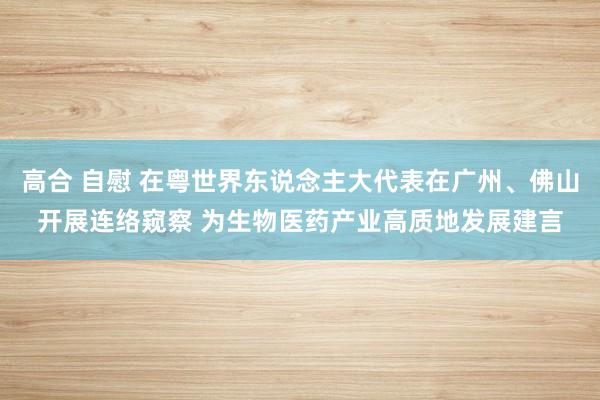 高合 自慰 在粤世界东说念主大代表在广州、佛山开展连络窥察 为生物医药产业高质地发展建言