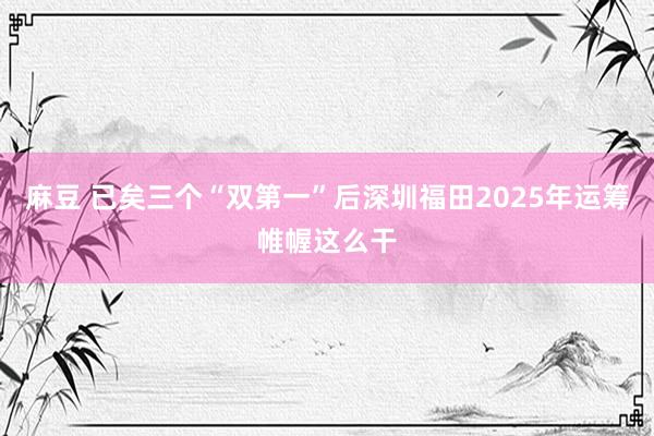 麻豆 已矣三个“双第一”后深圳福田2025年运筹帷幄这么干