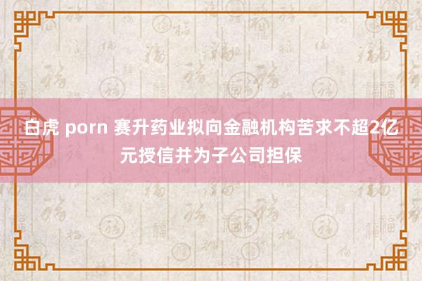 白虎 porn 赛升药业拟向金融机构苦求不超2亿元授信并为子公司担保